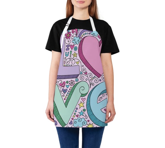 Изображение товара Кухонный фартук JOYARTY Объемные буквы и сердца, универсальный размер для женщин и мужчин ap_41631
