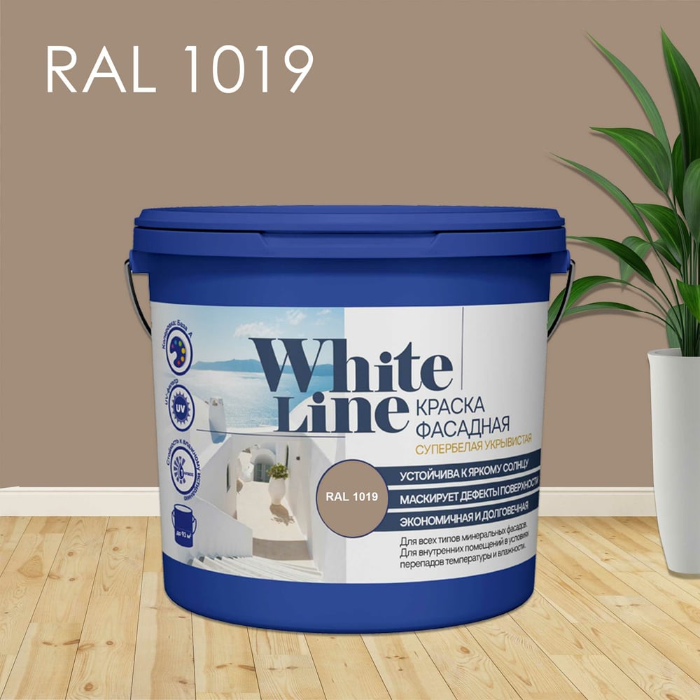 Изображение товара Фасадная колерованная краска White Line Ral 1019 для внутренних и внешних работ 2,7л