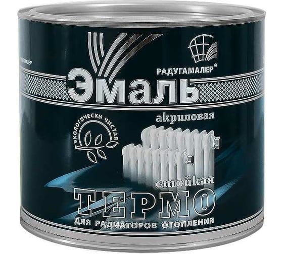Изображение товара Краска для радиаторов отопления Радугамалер белая, термостойкая, акриловая, полуглянцевая, 1.9 кг 4640000602383
