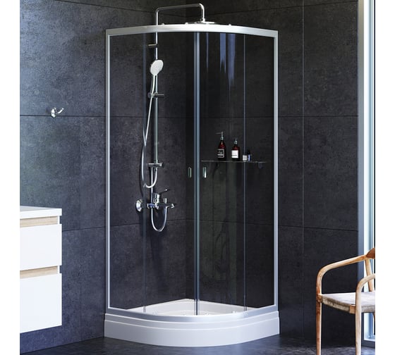 Изображение товара Душевое ограждение AM.PM X-Joy Twin Slide c поддоном, 80x80, профиль матовый хром W88E-205-080MT64