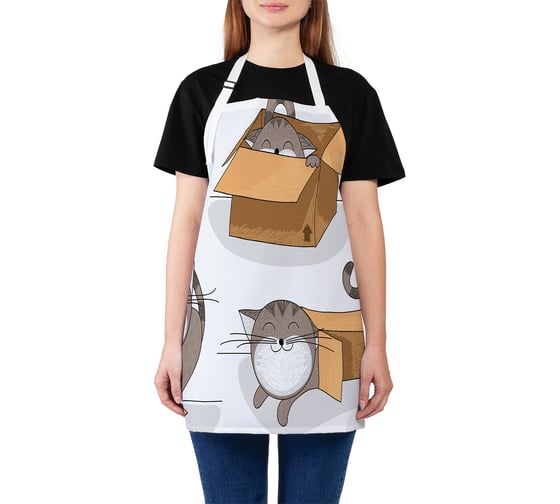 Изображение товара Кухонный фартук JOYARTY Коты и коробки, универсальный размер для женщин и мужчин ap_15572
