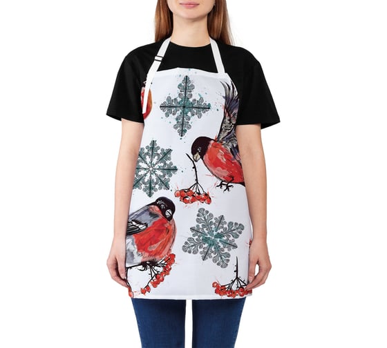 Изображение товара Кухонный фартук JOYARTY Снегири зимой, универсальный размер для женщин и мужчин ap_38363
