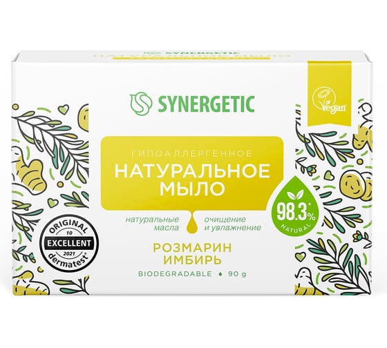 Изображение товара Натуральное туалетное мыло SYNERGETIC розмарин и имбирь, 90 г 500101