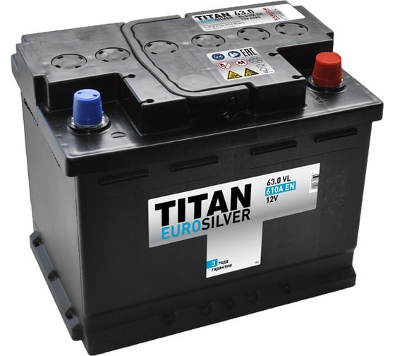 Изображение товара Аккумулятор TITAN EUROSILVER 63.0 VL kamina обратная полярность, 610 А, 242x175x190 мм 4607008887624