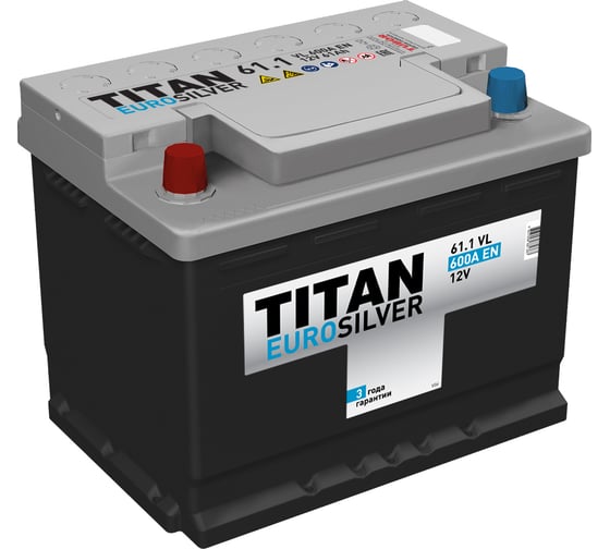 Изображение товара Аккумулятор TITAN EUROSILVER 61.1 VL прямая полярность, 600 А, 242x175x190 мм 4607008881387
