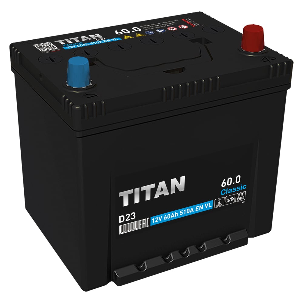 Изображение товара Аккумулятор TITAN CLASSIC 60.0 asia VL обратная полярность, 510 А, 230x175x223 мм 4607008889932