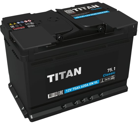 Изображение товара Аккумулятор TITAN CLASSIC 75.1 VL прямая полярность, 620 А, 278x175x190 мм 4607008889901