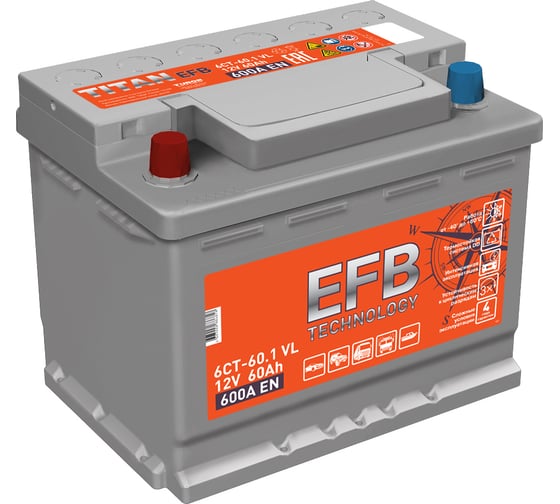 Изображение товара Аккумулятор TITAN EFB 60.1 VL прямая полярность, 600 А, 242x175x190 мм 4607008886818