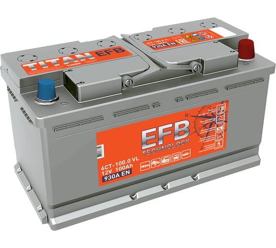 Изображение товара Аккумулятор TITAN EFB 100.0 VL обратная полярность, 930 А ,352x175x190 мм 4607008886849