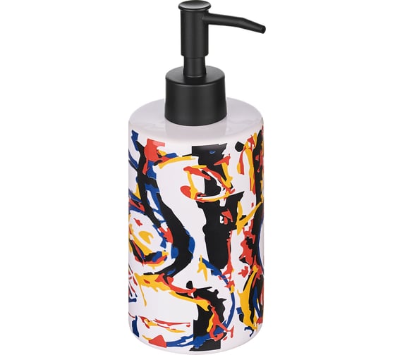 Изображение товара Дозатор для жидкого мыла Moroshka Expressia, 7,8x7,8x18 см., цвет белый, черный, желтый 932-308-01