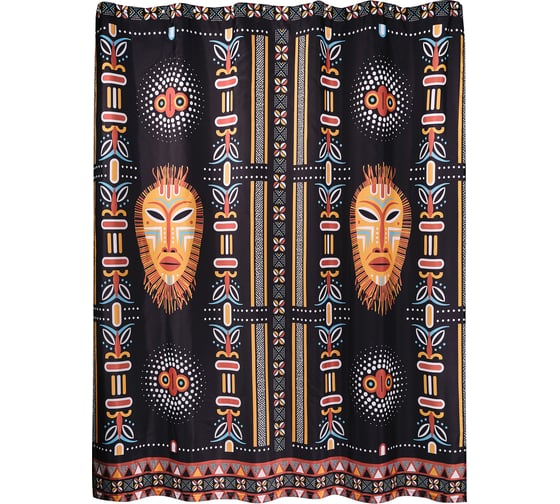 Изображение товара Занавеска (штора) для ванной комнаты Moroshka Bantu тканевая 180x200 см, цвет черный, желтый, оранжевый, голубой 942-301-02