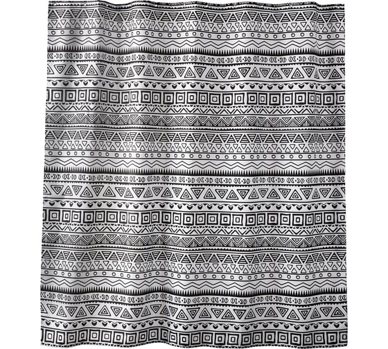 Изображение товара Занавеска (штора) для ванной комнаты Moroshka Nomads тканевая 180x180 см, цвет белый и черный 915-301-01