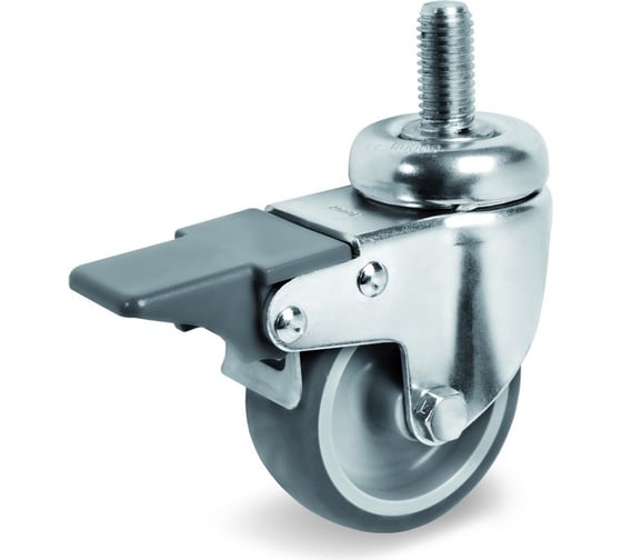 Изображение товара Колесо поворотное с тормозом (60 мм; 60 кг; серая резина/полипропилен; штырь с резьбой M12) Tellure rota 389202