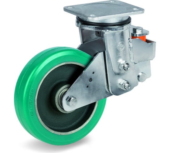 Изображение товара Колесо поворотное большегрузное (200 мм; 800 кг; полиуретан TR-roll/чугун; подпружиненный кронштейн) Tellure rota 625706