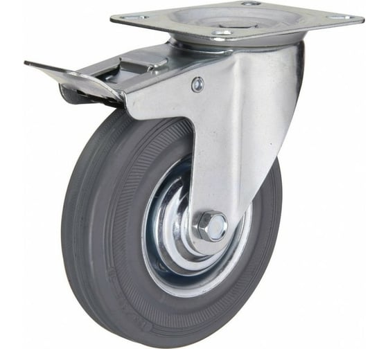 Изображение товара Колесо промышленное поворотное с тормозом SCB63 (160 мм; серая резина) MFK-TORG 6054160