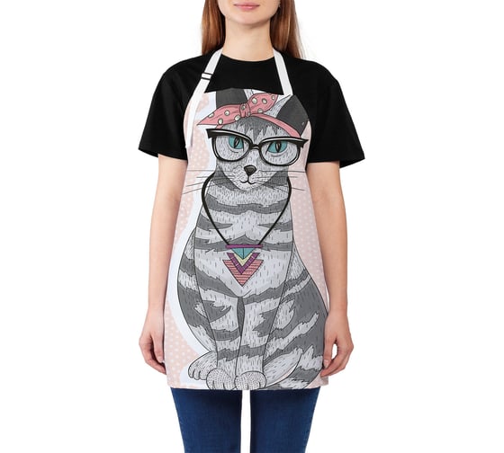 Изображение товара Кухонный фартук JOYARTY котик в косынке, универсальный размер для женщин и мужчин ap_37250