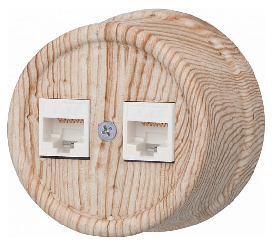 Изображение товара Розетка Bironi rj45 информационная двойная, пластик, цвет карельская сосна B1-302-13