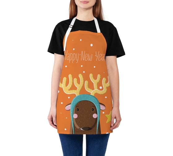 Изображение товара Кухонный фартук JOYARTY Олень в новогоднюю ночь, универсальный размер для женщин и мужчин ap_290616