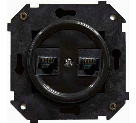 Изображение товара Розетка Bironi двойная компьютерная механизм+ накладка, цвет черный (скрытый монтаж) B3-302-23