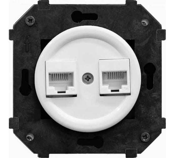 Изображение товара Розетка Bironi двойная компьтерная механизм + накладка, цвет белый (скрытый монтаж) B3-302-21