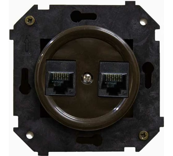 Изображение товара Розетка Bironi двойная компьютерная механизм+ накладка, цвет коричневый (скрытый монтаж) B3-302-22