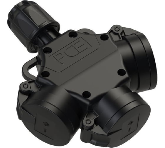 Изображение товара Тройник PCE из твердой резины 16A 250V 2P+E IP44 с подпружиненными крышками и индикацией 253642-sxs