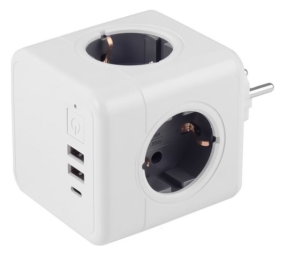 Изображение товара Разветвитель ROCKETSOCKET Cube Original 4 Euro 16A, 3 USB 2A+C с блоком 5В/3.0А  цвет серый GN1205