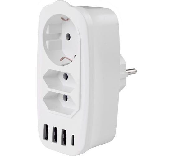Изображение товара Разветвитель ROCKETSOCKET Socket Adapter 3 Euro 16A, 3 USB 3A+C с блоком 5В/3.1А  цвет белый GN4603