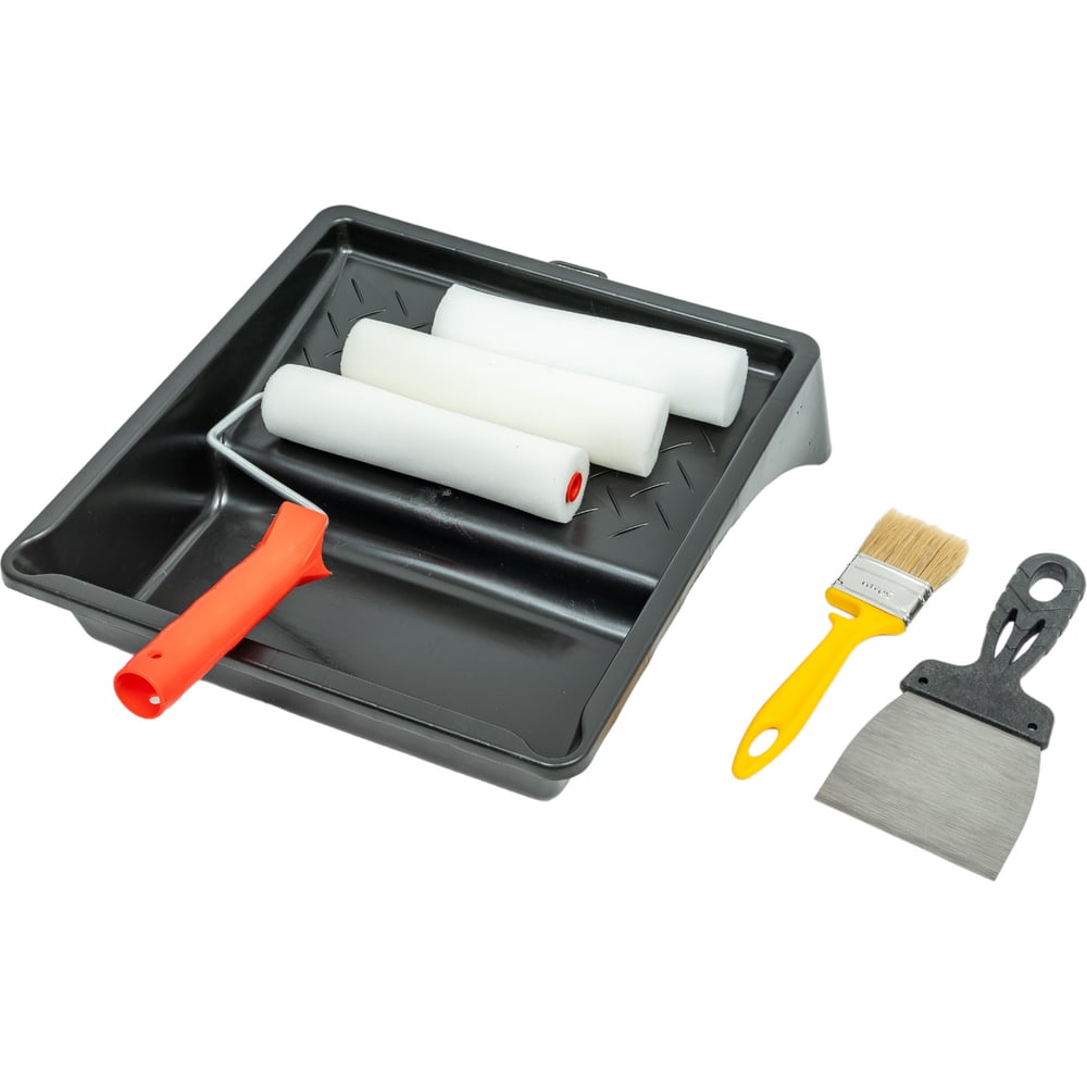 Изображение товара Малярный набор Мелодия цвета шпатель валик поролон кисть ванночка 330x350 мм