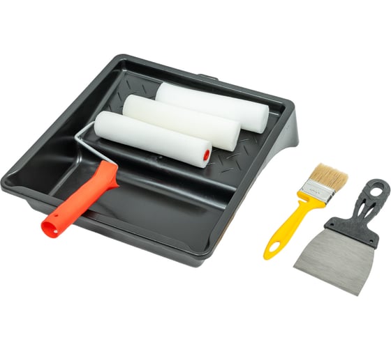 Изображение товара Малярный набор Мелодия цвета шпатель 100 мм, валик поролон, ванночка 330x350 мм, кисть Эмали НАБ/МАЛ