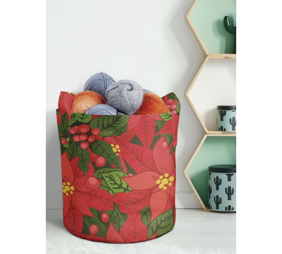 Изображение товара Декоративная корзина-кашпо JOYARTY войлок, с принтами "паттерн из пуансеттии", 19 л planta_419854_5