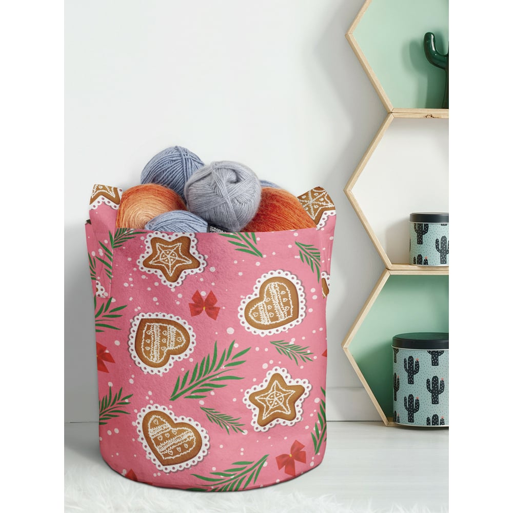 Изображение товара Декоративная корзина-кашпо JOYARTY из войлока с новогодним принтом 27 л