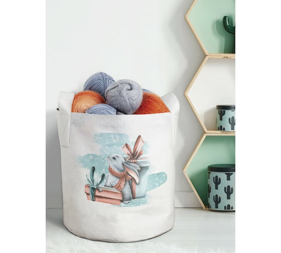 Изображение товара Декоративная корзина-кашпо JOYARTY войлок, с принтами "зайка с подарком", 27 л planta_419846_7