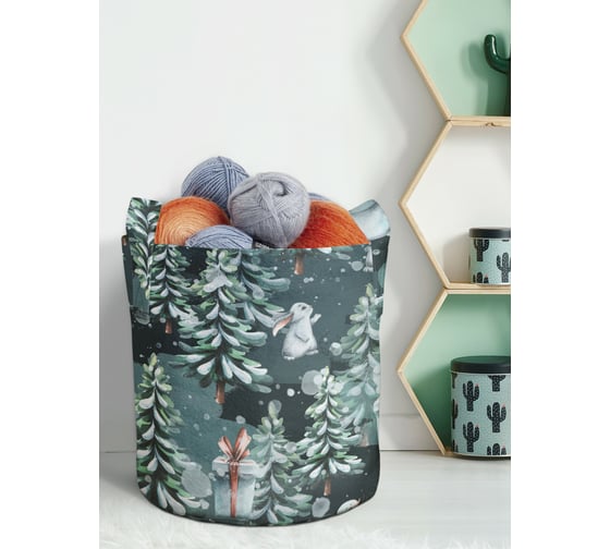 Изображение товара Декоративная корзина-кашпо JOYARTY войлок, с принтами "зайчик в зимней сказке", 27 л planta_419845_7