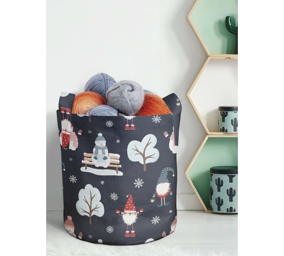 Изображение товара Декоративная корзина-кашпо JOYARTY войлок, с принтами "снеговик в шапочке", 27 л planta_419832_7
