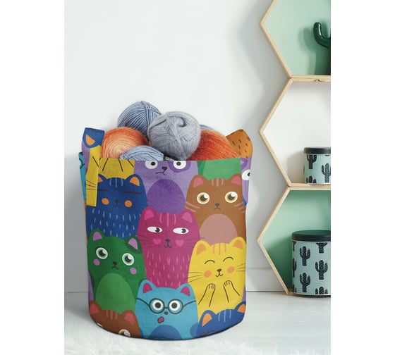 Изображение товара Декоративная корзина-кашпо JOYARTY войлок, с принтами "яркие цветные коты", 27 л planta_413272_7