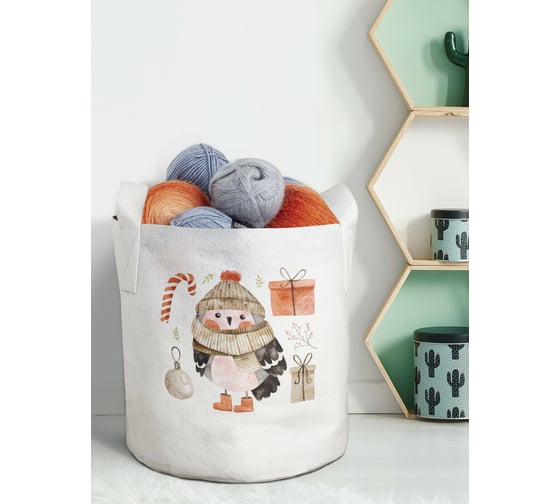 Изображение товара Декоративная корзина-кашпо JOYARTY войлок, с принтами "рождественская сова", 27 л planta_380852_7