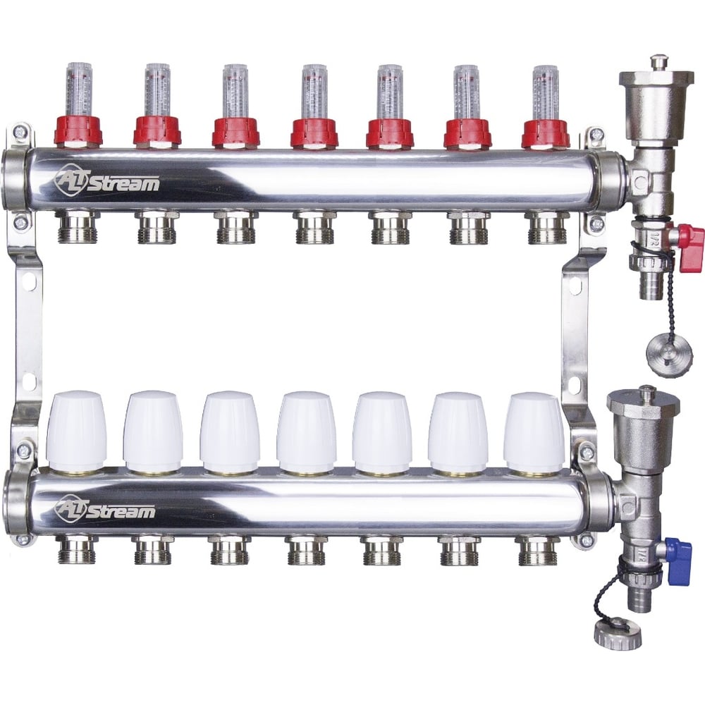 Изображение товара Коллекторная группа Altstream 7 контуров из нержавеющей стали 1"х3/4" с расходомерами