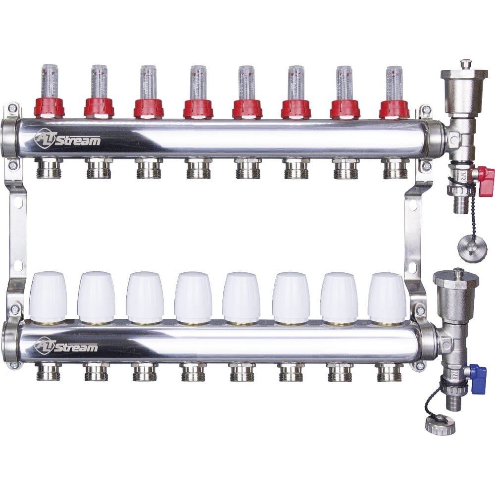 Изображение товара Коллекторная группа Altstream 8 контура нержавеющая сталь 1"х3/4" с расходомерами