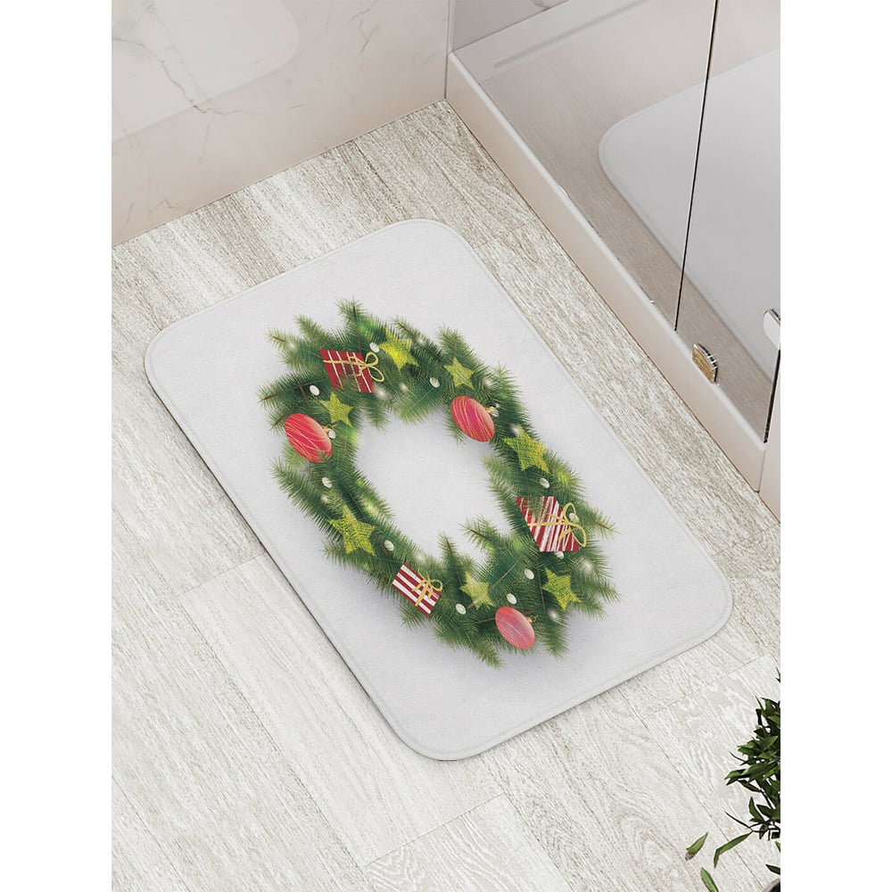 Изображение товара Коврик для ванной JOYARTY новогодний венок противоскользящий 52x77 см
