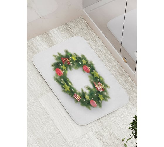 Изображение товара Коврик для ванной JOYARTY "новогодний венок" противоскользящий, 52x77 см bath_419791