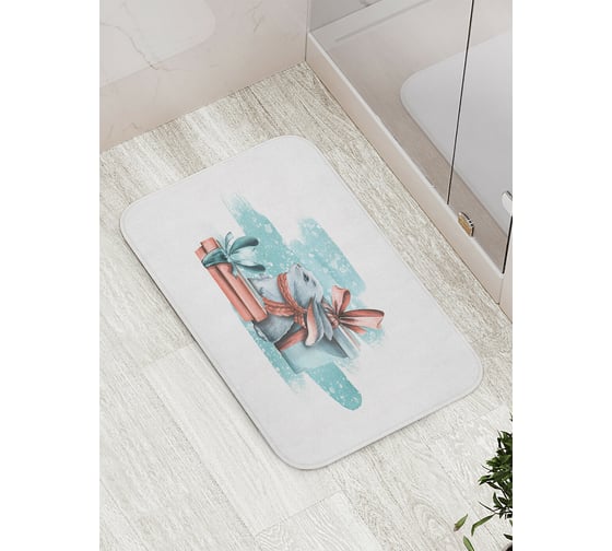 Изображение товара Коврик для ванной JOYARTY "зайка с подарком" противоскользящий, 52x77 см bath_419846
