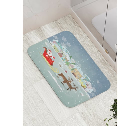 Изображение товара Коврик для ванной JOYARTY "дед мороз к нам мчится" противоскользящий, 52x77 см bath_419857