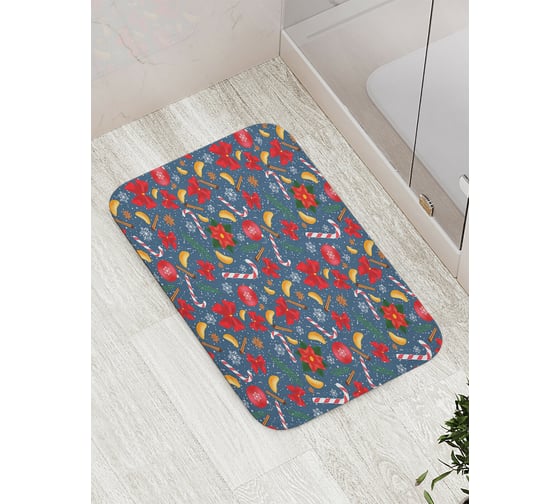 Изображение товара Коврик для ванной JOYARTY "новогодний паттерн с пуансеттией" противоскользящий, 52x77 см bath_419873