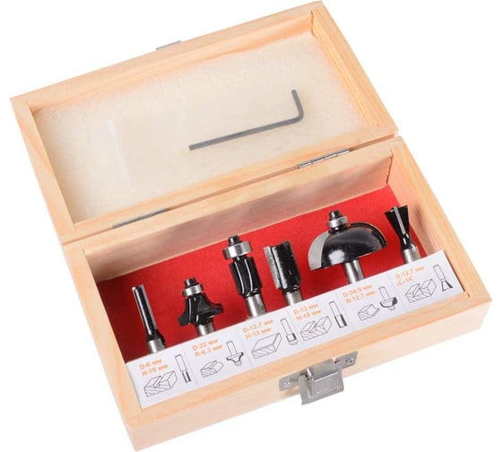 Изображение товара Набор фрез по дереву 6 шт, хвостовик 8 мм, кейс Вихрь 73/10/6/20