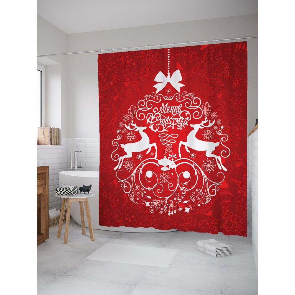 Изображение товара Штора для ванной JOYARTY Новогодний шарик 180x200 см сатен водоотталкивающая