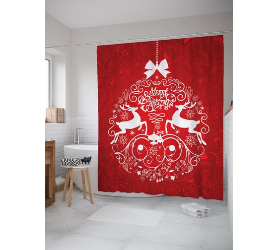Изображение товара Штора для ванной JOYARTY "новогодний шарик" из сатена, 180x200 см с крючками sc_419794