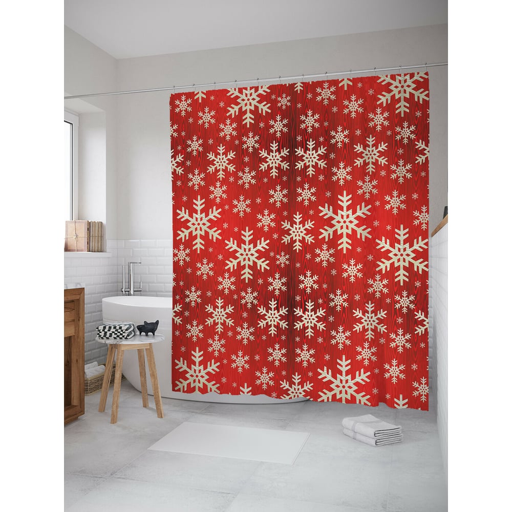 Изображение товара Штора для ванной JOYARTY "поле снежинок" 180x200 см сатен новогодний дизайн