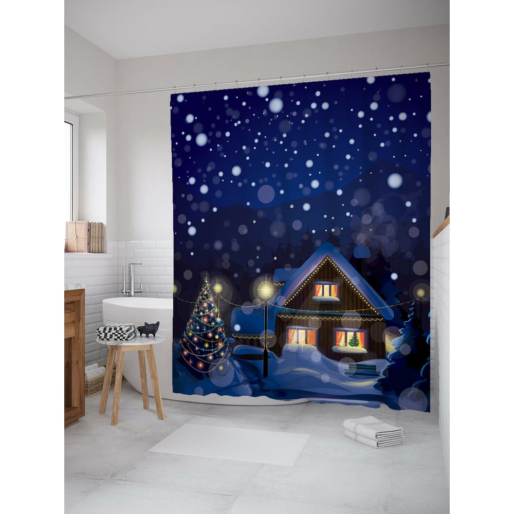 Изображение товара Штора для ванной JOYARTYНовогодняя сказка из сатена 180x200 см с крючками