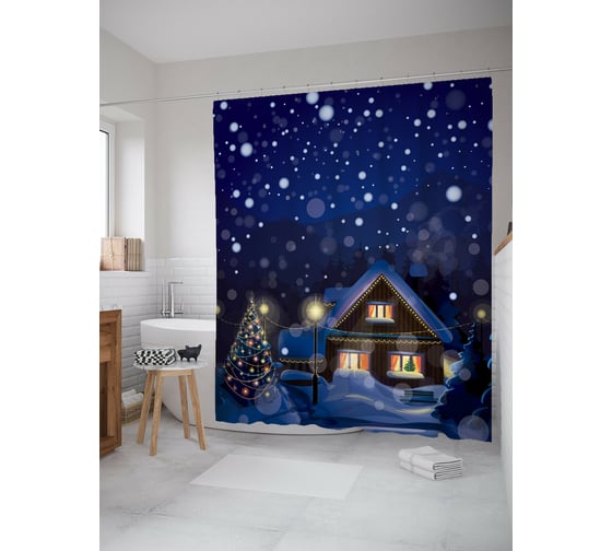 Изображение товара Штора для ванной JOYARTY "новогодняя сказка" из сатена, 180x200 см с крючками sc_419806
